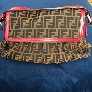 Fendi Zucca Handbag with Red Leather Trim